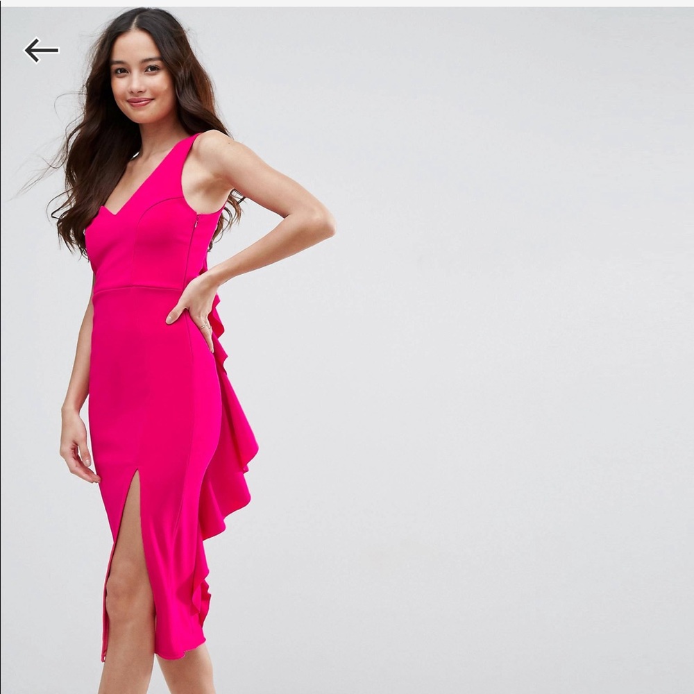 Asos Pink Ribbed Extreme Ruffle Back Midi Size 6